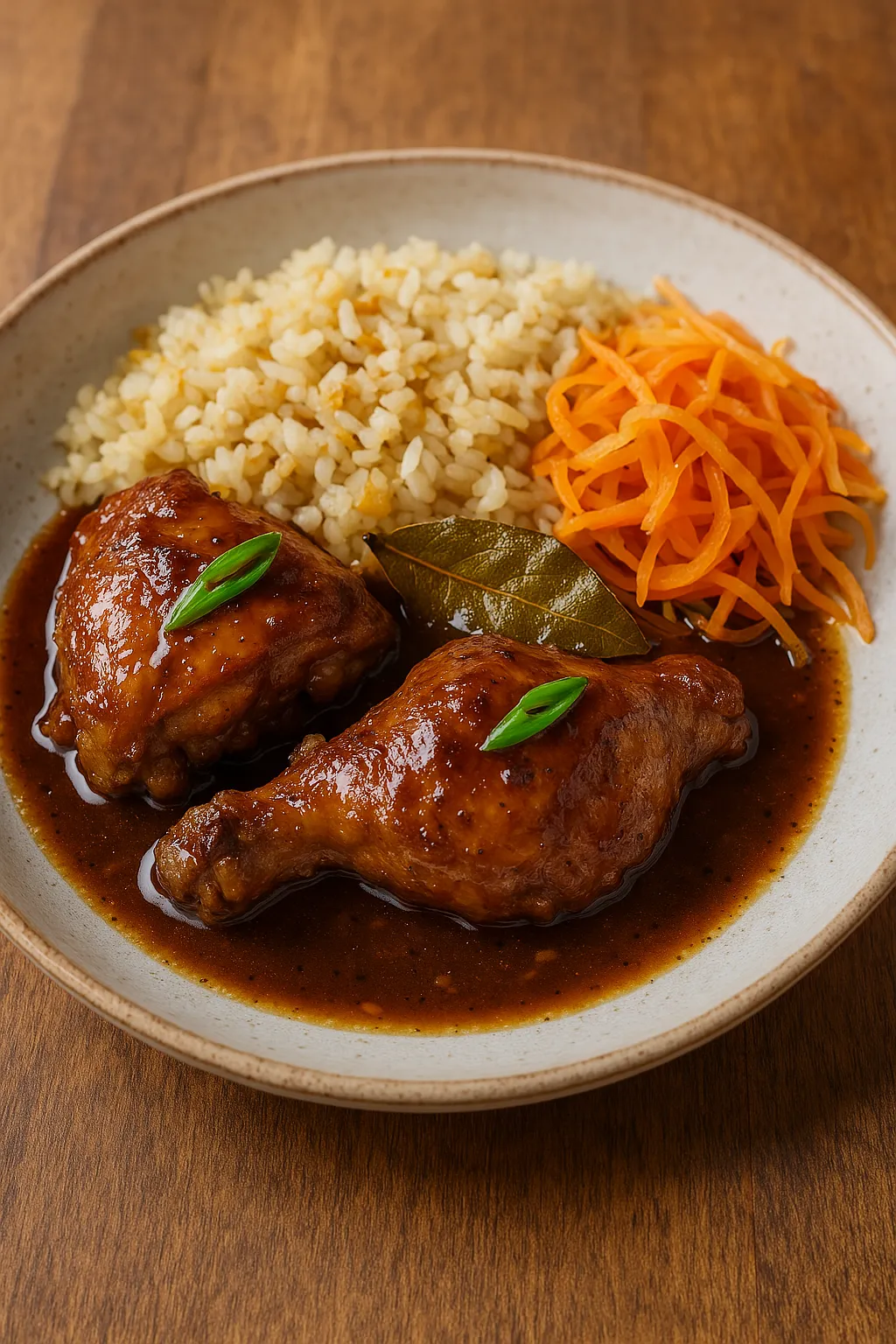 Filipino Chicken Adobo with Garlic Rice Pickled Papaya
