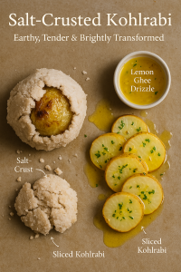 Salt Crusted Kohlrabi with Lemon Ghee Drizzle